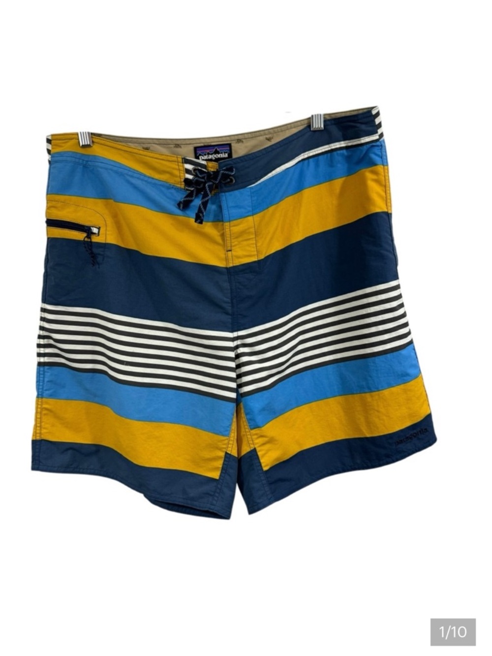 Patagonia Wavefarer Board Shorts Swim Pool Beach Trunks Blue Striped Mens Sz 38